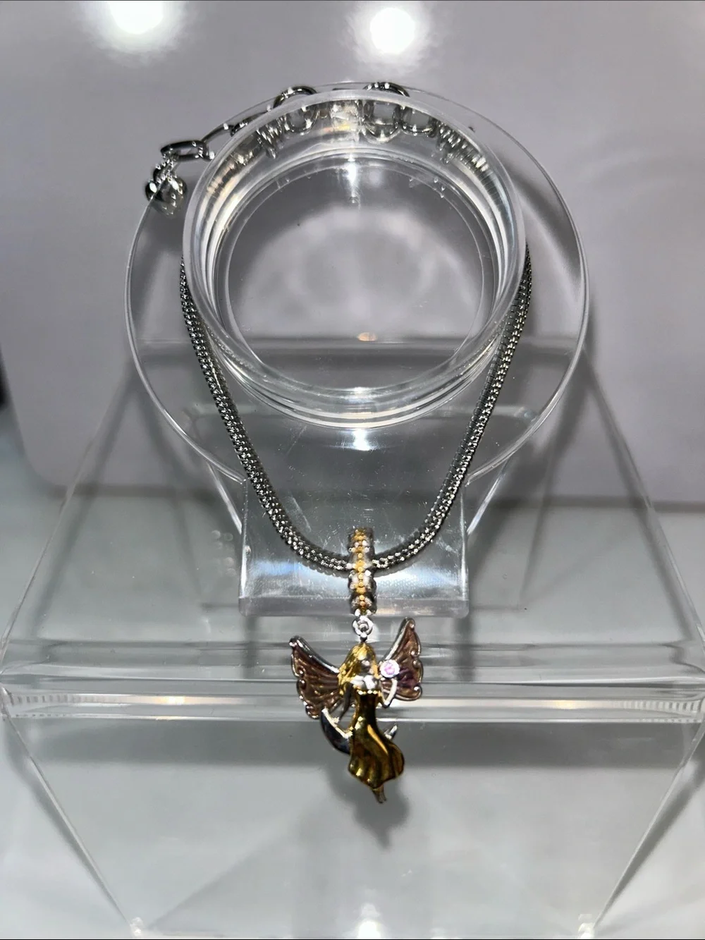 NWOT Gems En Vogue Palladium 18k Genuine Gemstone Swinging Moon Angel Euro Charm